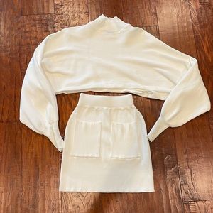 ribbed knit cropped sweater and skirt matching set in white cream fashion nova